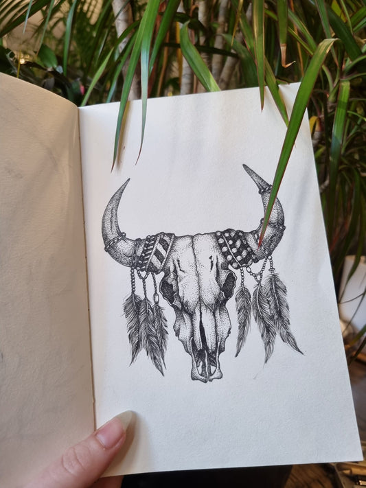Celebrated Nature - Feathered Bison Skull - Western / Tribal Print